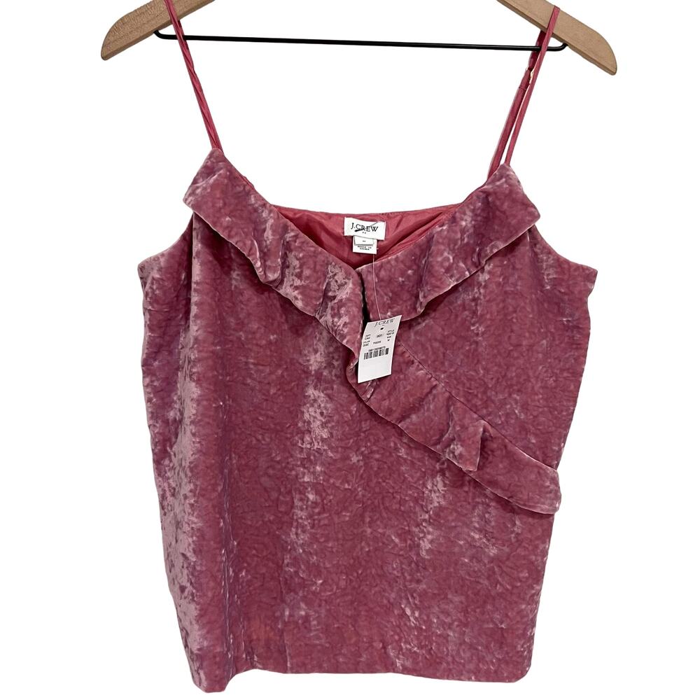 J.Crew Pink Purple Crushed Velvet Ruffle Tank Top Size Medium New